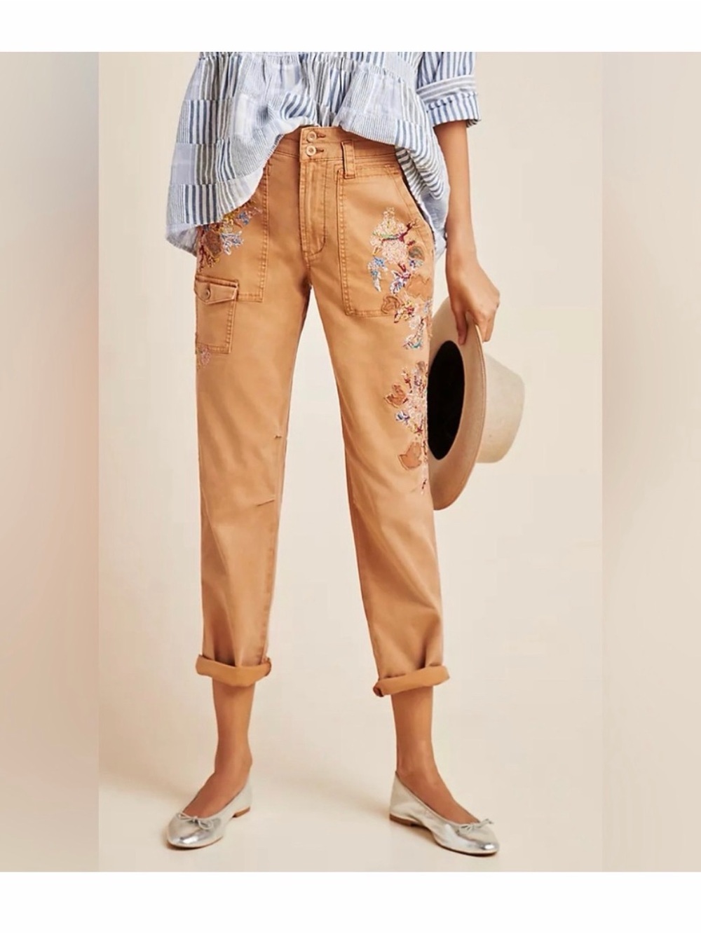 ANTHROPOLOGIE The Wanderer Embroidered Cargo Ankle Pants